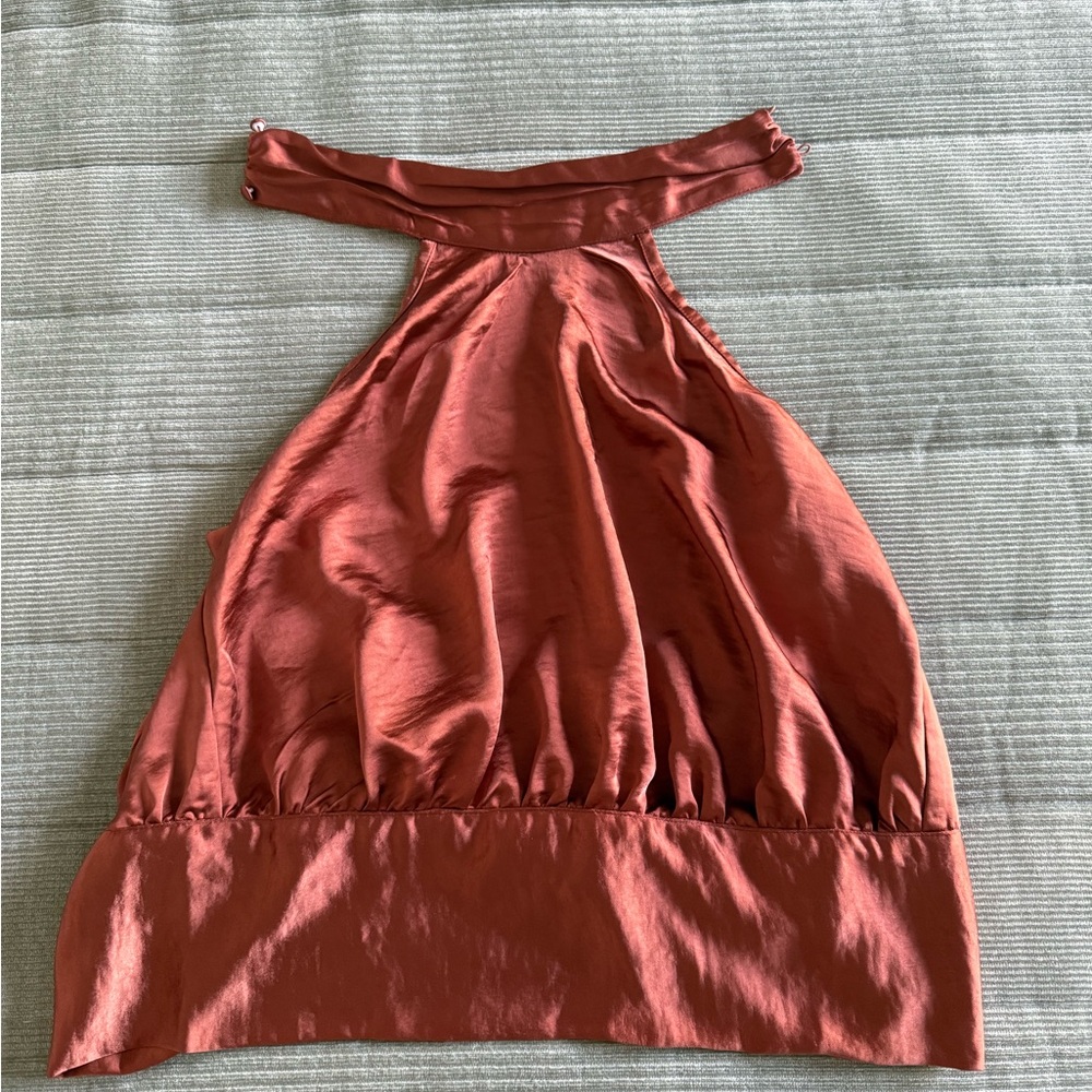 Copper silk high neck Halter Top